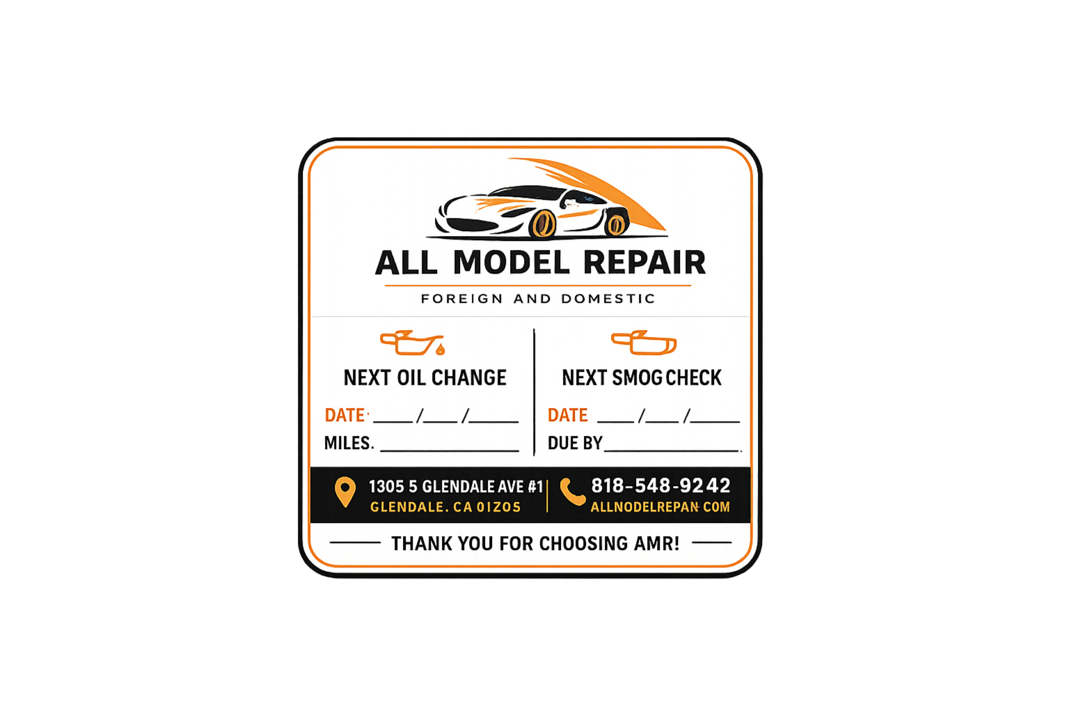 All Model Repair service reminder sticker