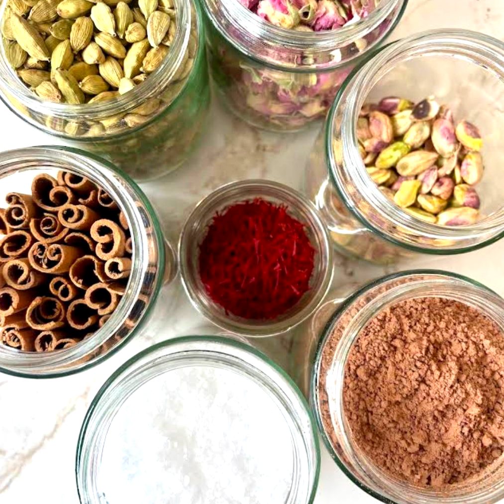 Persian spices in glass jars